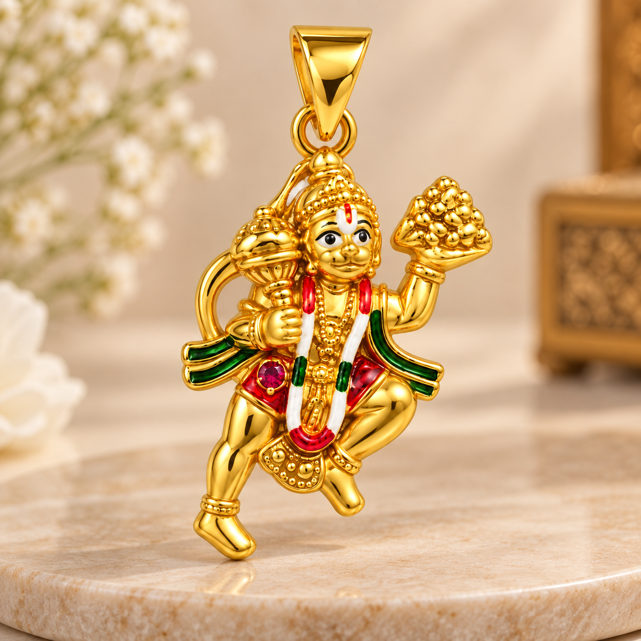Nakoda Jewellers 18K Gold Hanuman Locket with Stone Detail - Image 4