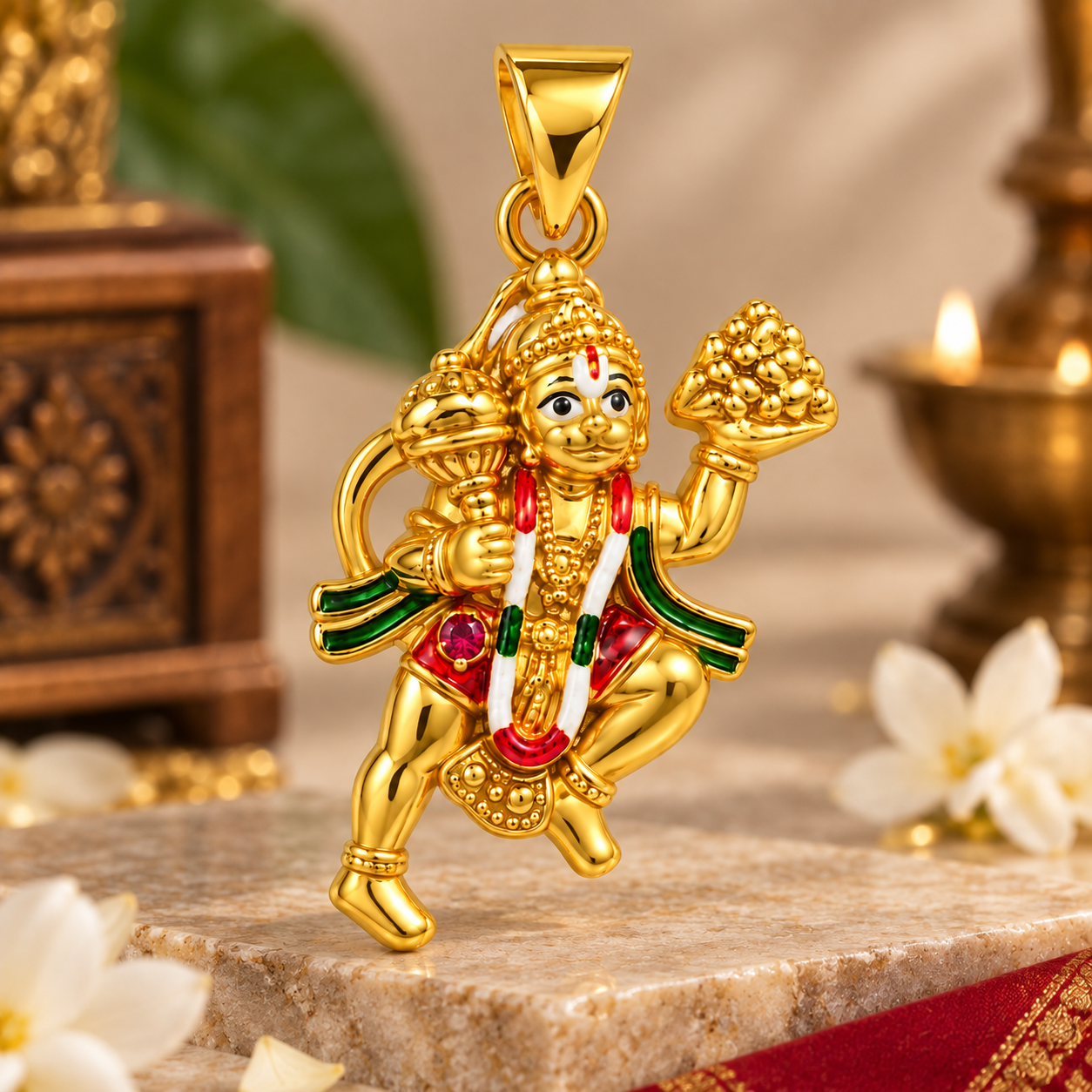 Nakoda Jewellers 18K Gold Hanuman Locket with Stone Detail - Image 5