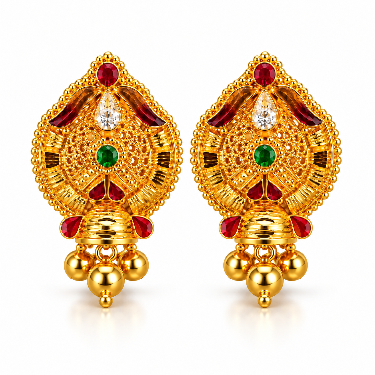 Nakoda Jewellers Traditional Multicolor Stone Gold Ear Tops