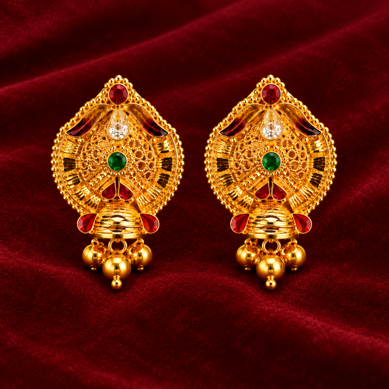Nakoda Jewellers Traditional Multicolor Stone Gold Ear Tops - Image 2