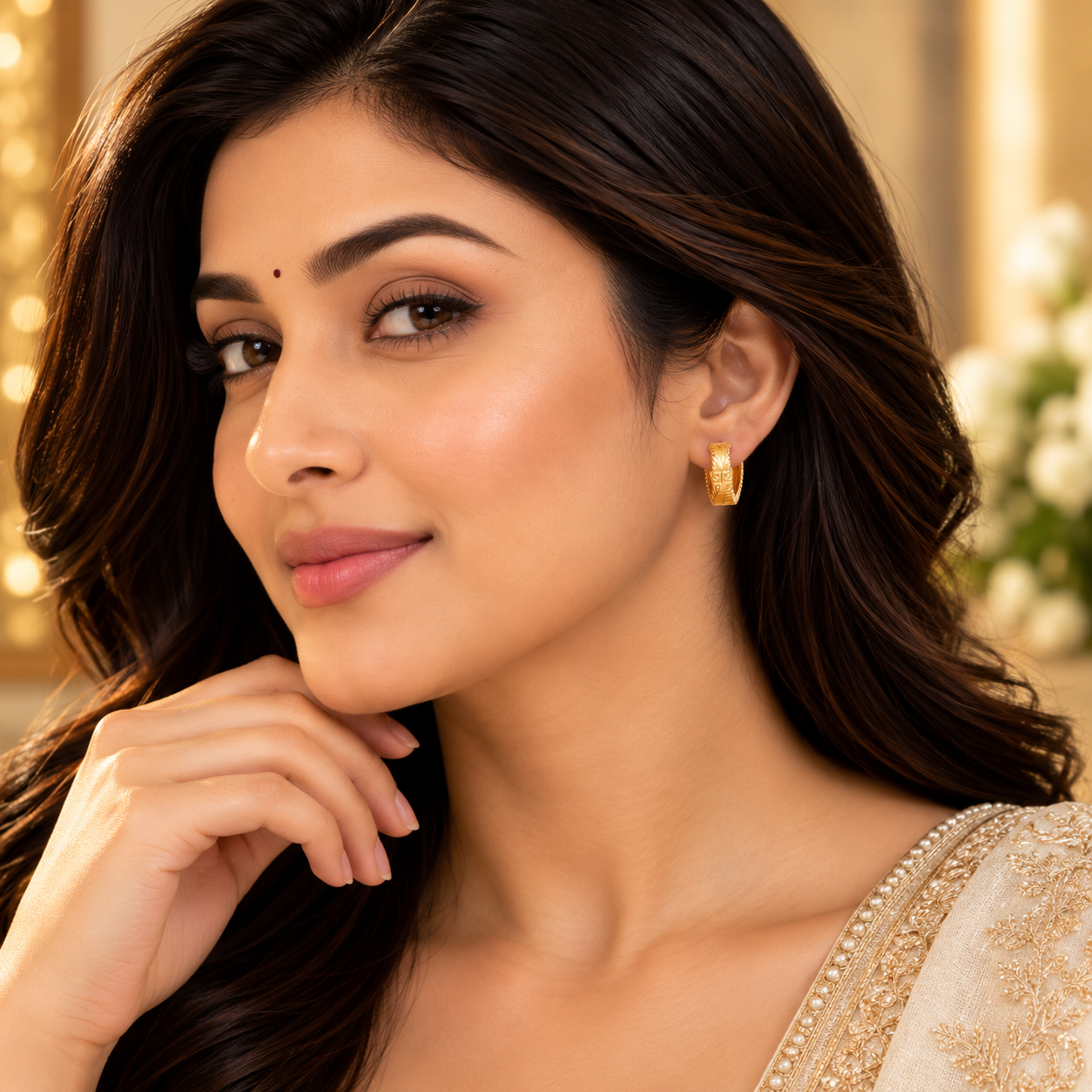 Nakoda Jewellers Classic Textured Gold Ear Tops - Image 4