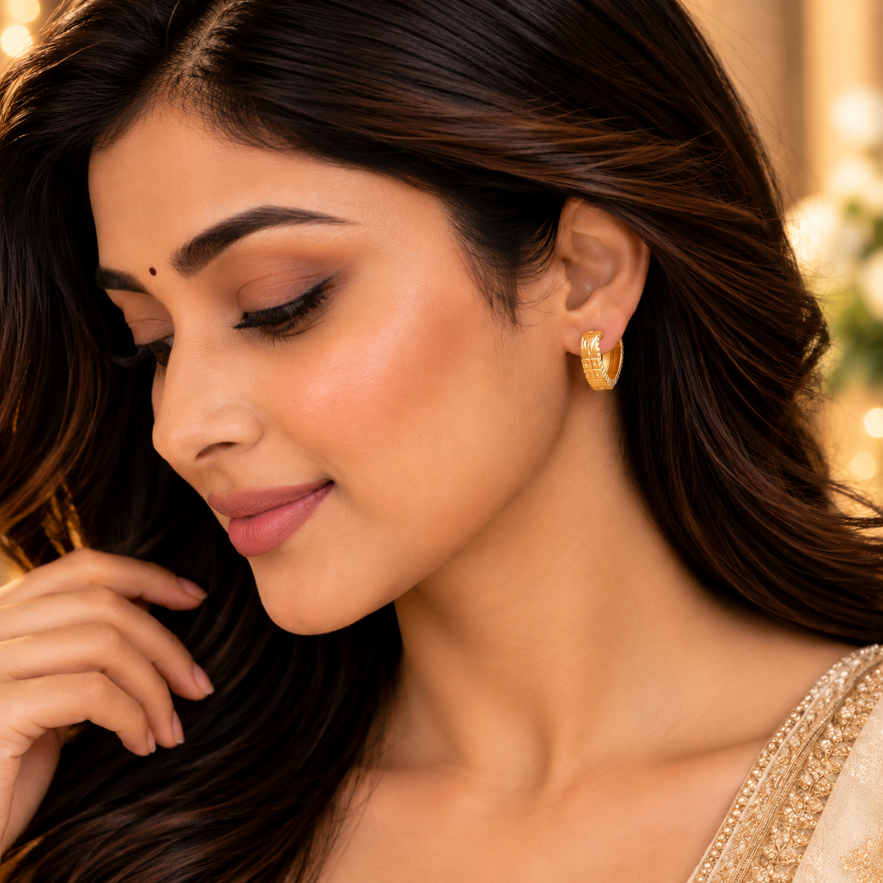 Nakoda Jewellers Classic Textured Gold Ear Tops - Image 5