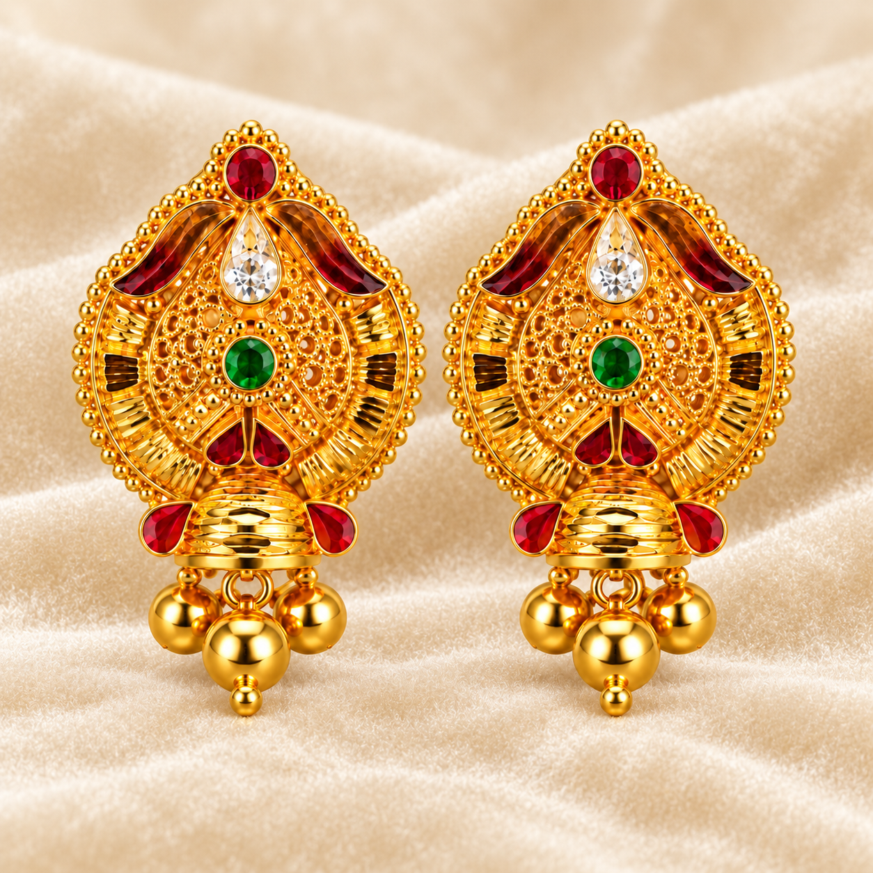 Nakoda Jewellers Traditional Multicolor Stone Gold Ear Tops - Image 6